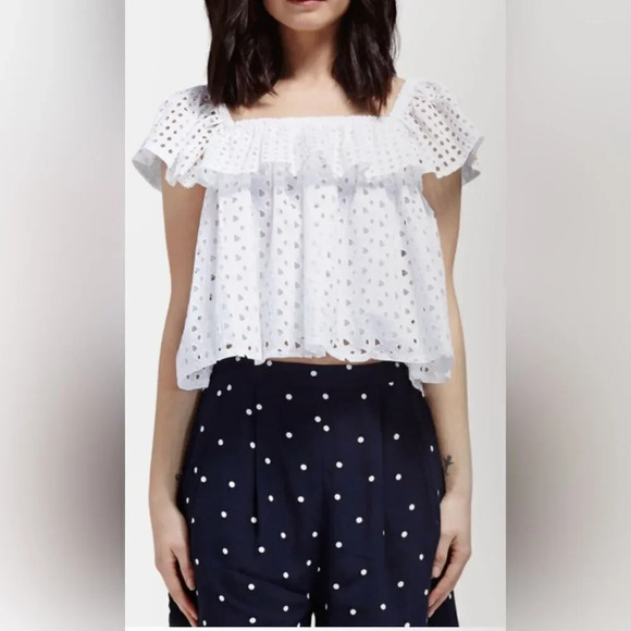 NEW Rebecca Minkoff White Celestine Eyelet Ruffle Top - Picture 1 of 9